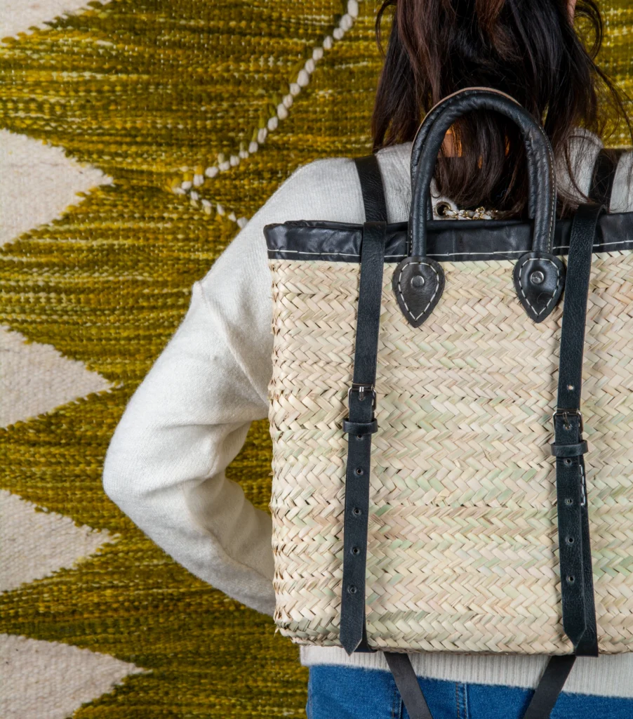 Straw backpack with leather border by Green Doum, photo 2