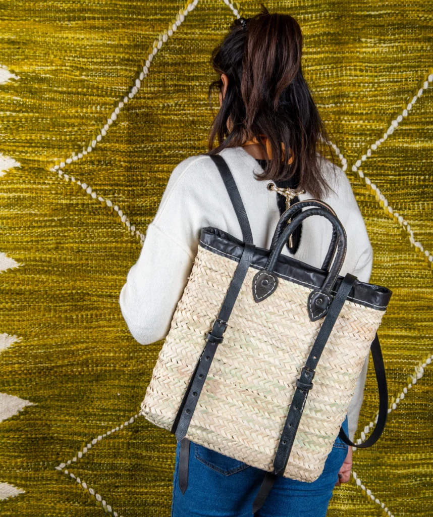 Straw backpack with leather border by Green Doum, photo 3
