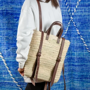 Marrakech Straw Backpack - Medium - Green Doum