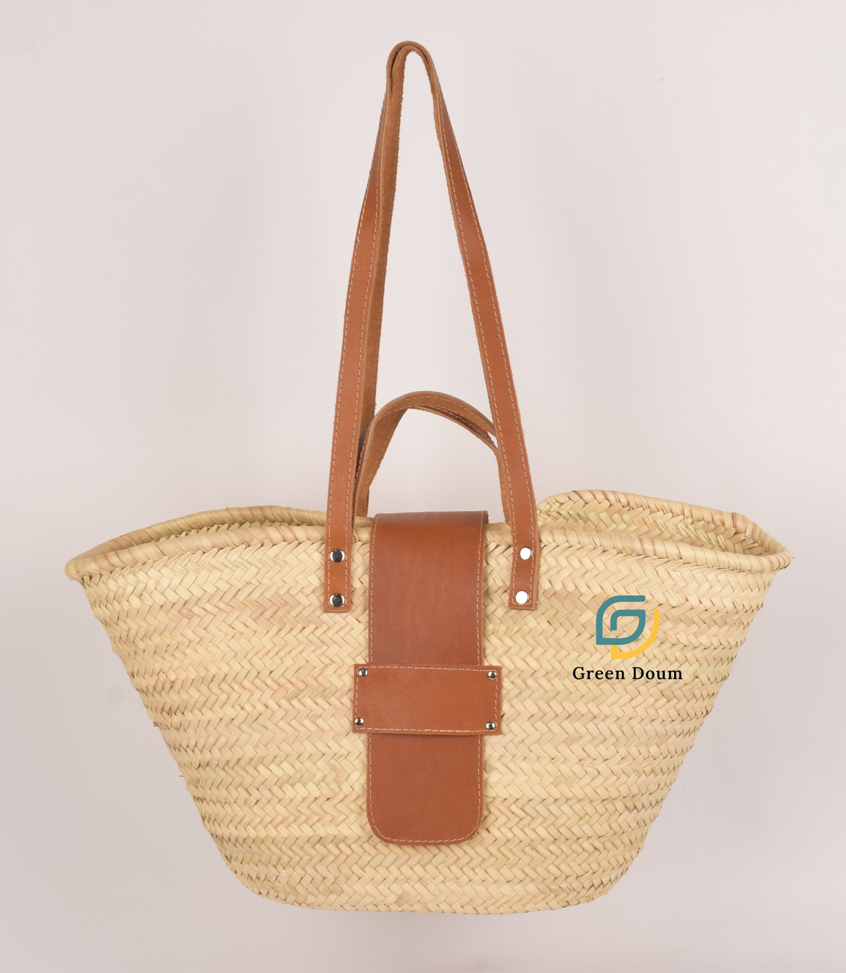 Grand panier en paille avec fermeture en cuir - Green Doum - photo 2