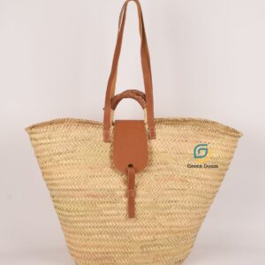 Panier en paille avec doubles anses et fermeture en cuir - Green Doum