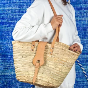 Sac en paille avec fermeture en cuir - Green Doum