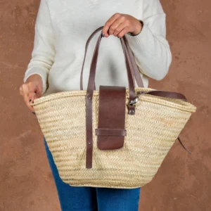 Straw Bag with Wide Leather Closure - Green Doum