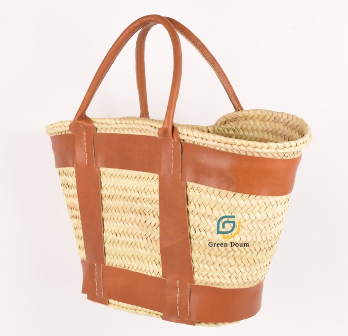 Straw tote with leather bands by Green Doum, photo 6