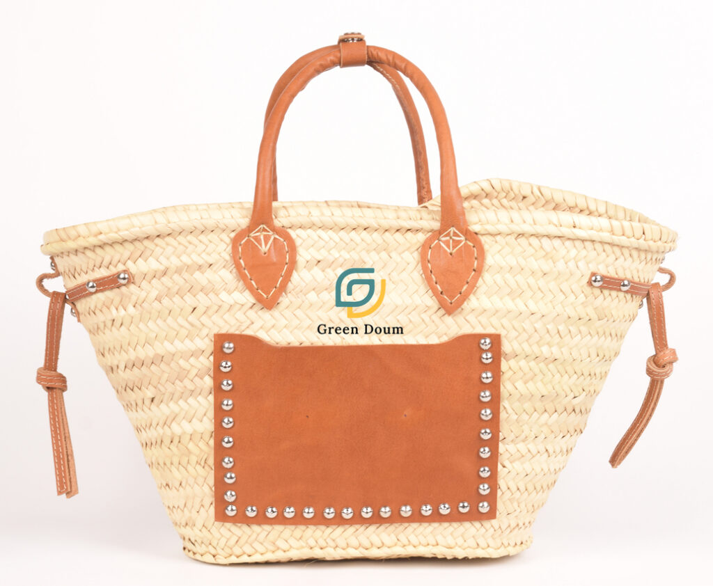 Large straw basket with leather pocket by Green Doum, photo 4