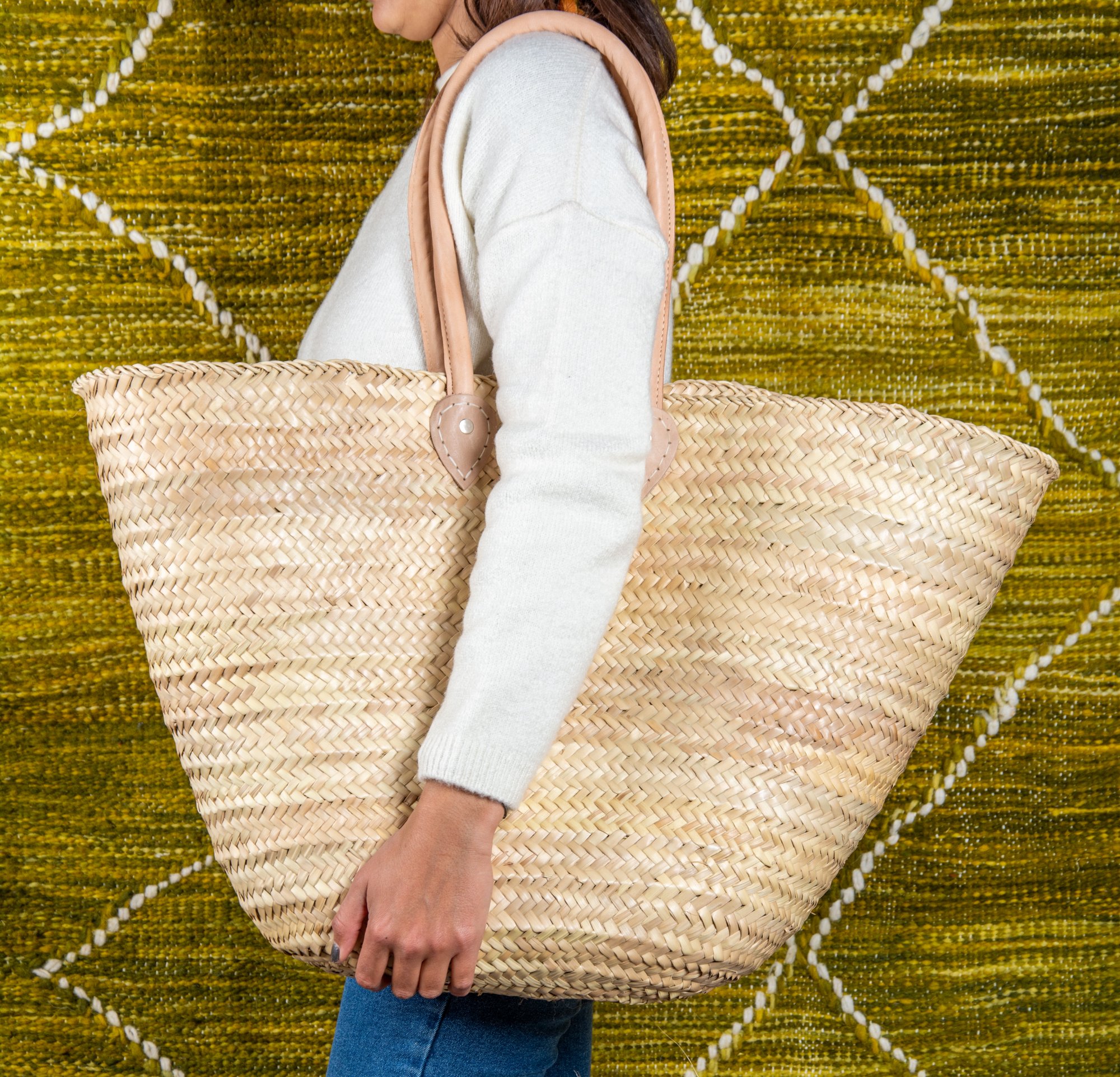 Panier épaule en paille extra large par Green Doum, photo 2