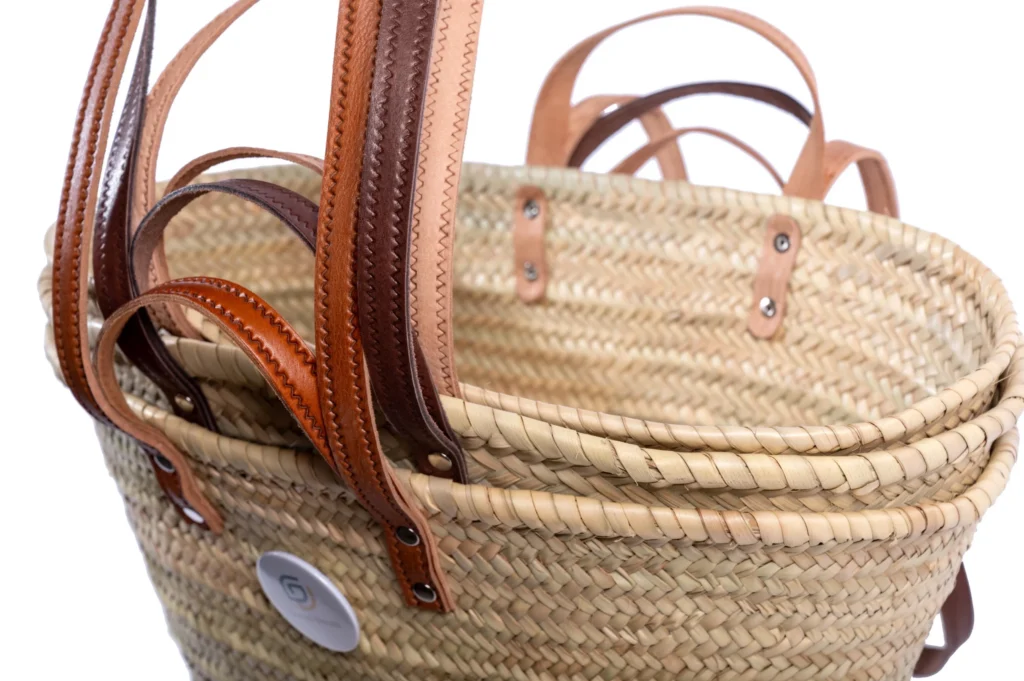 Wicker basket with leather handles by Green Doum, photo 2