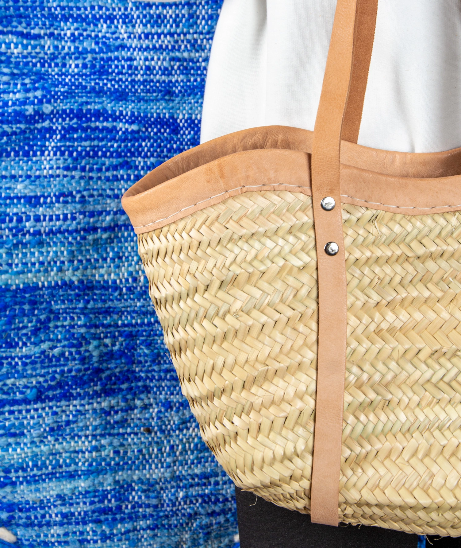 Straw Beach Basket with Wave Design - view 3