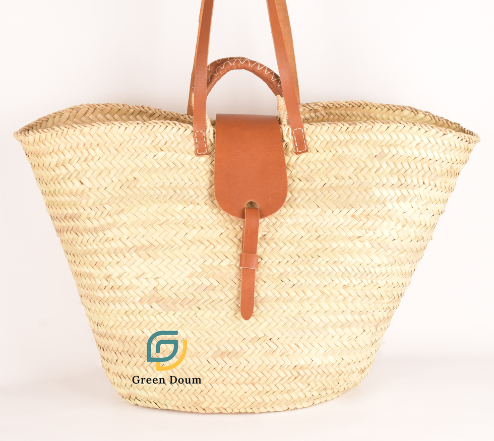 Tall straw basket with double handles by Green Doum, photo 2