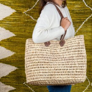 Rivers straw tote with braided handles by Green Doum