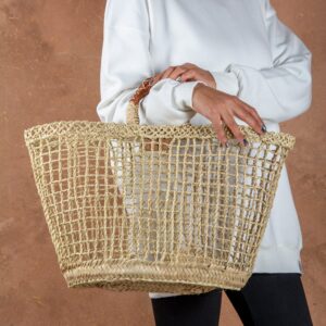 Panier carré en paille ajouré avec anses courtes - Green Doum