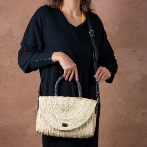 Merzouga Straw Handbag - Black - Green Doum