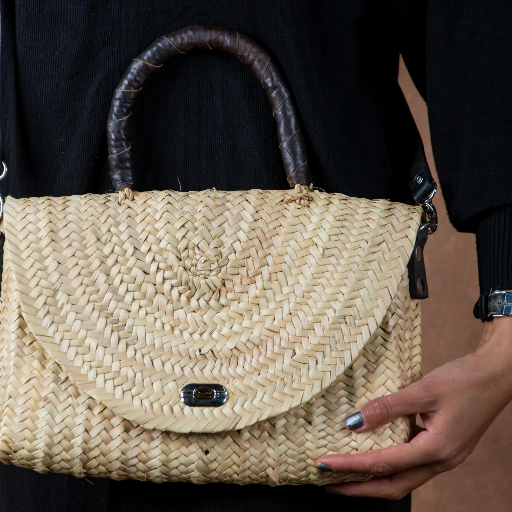 Merzouga Straw Handbag - Black - view 3