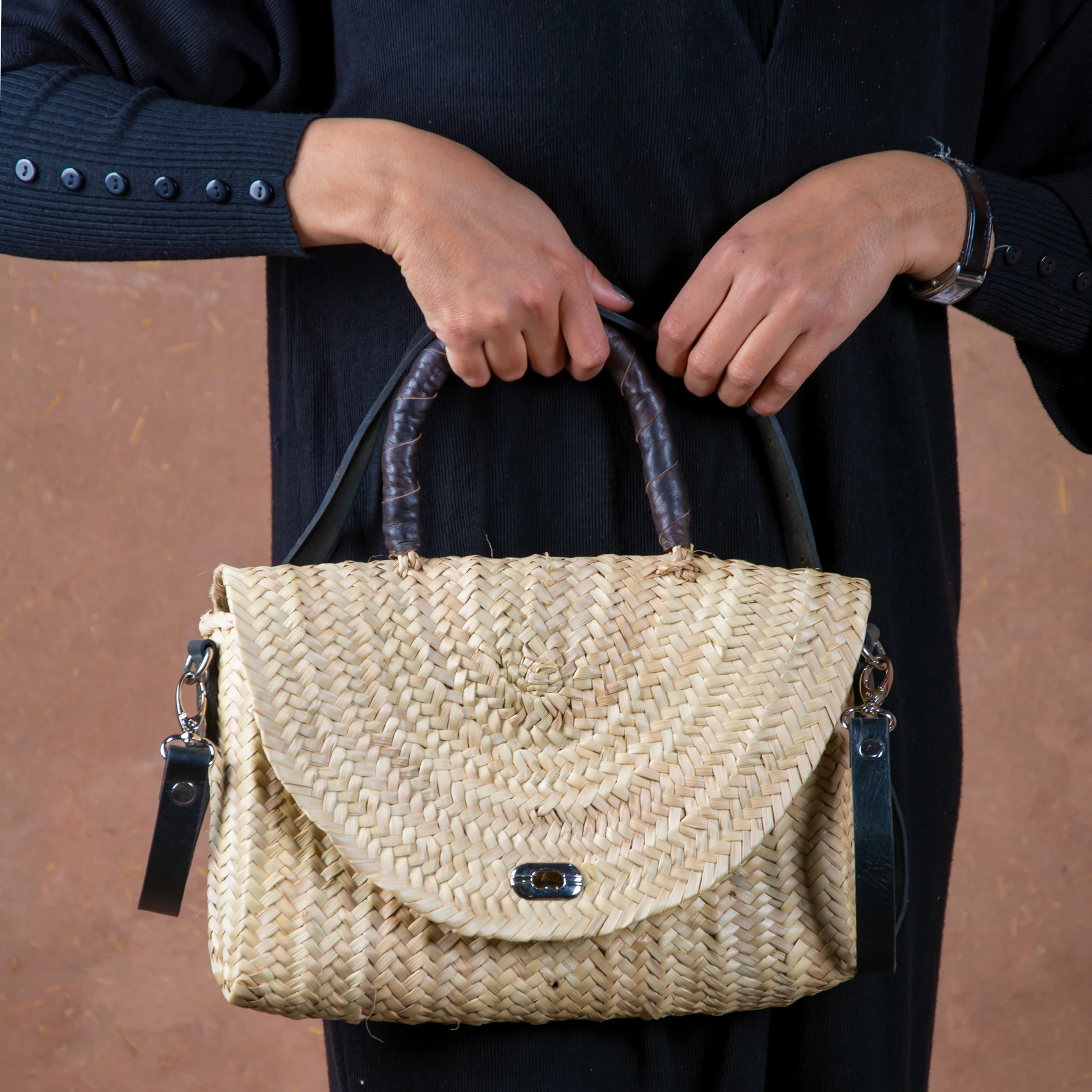Merzouga Straw Handbag - Black - view 5