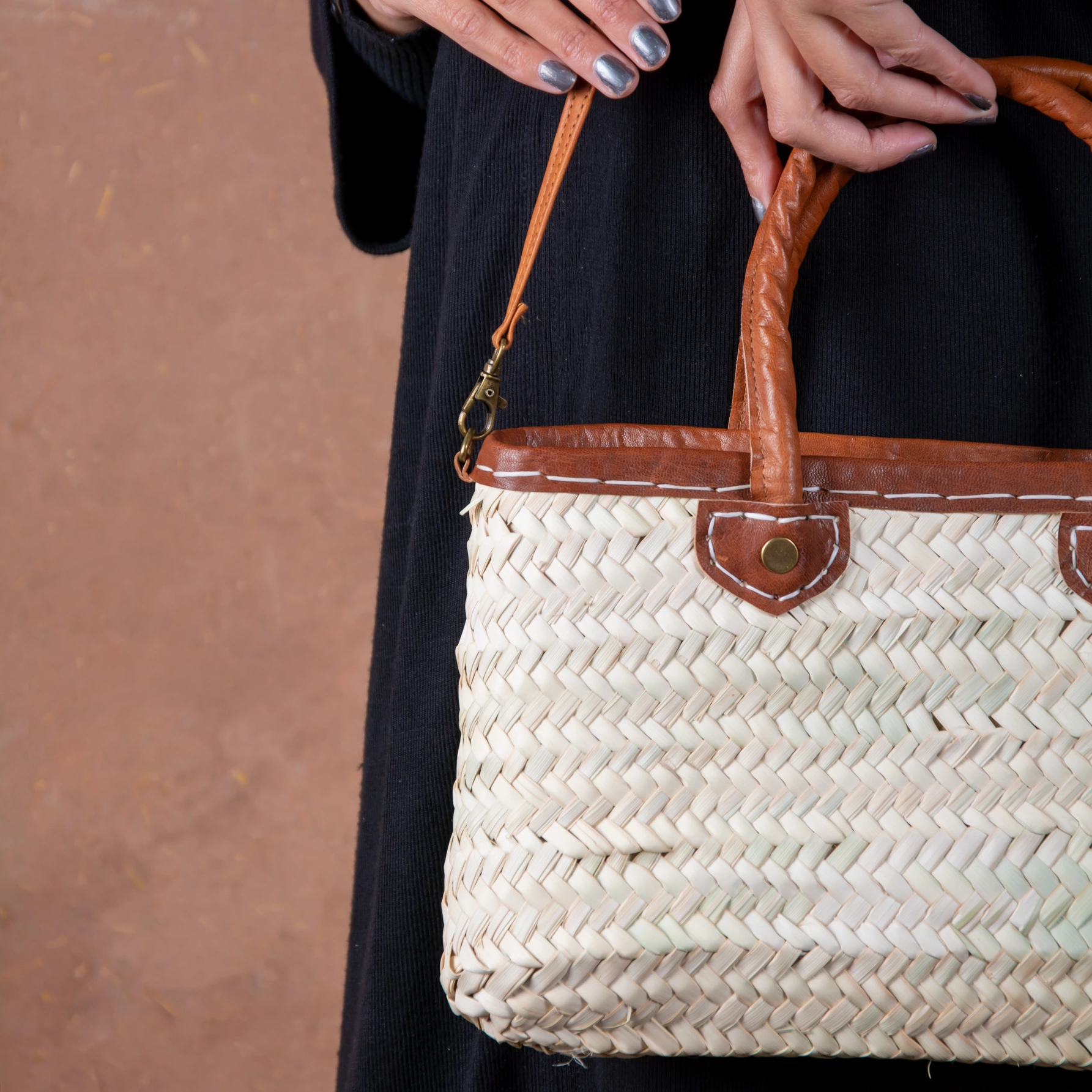 Marrakech Straw Zipper Bag with Leather Handles - view 2