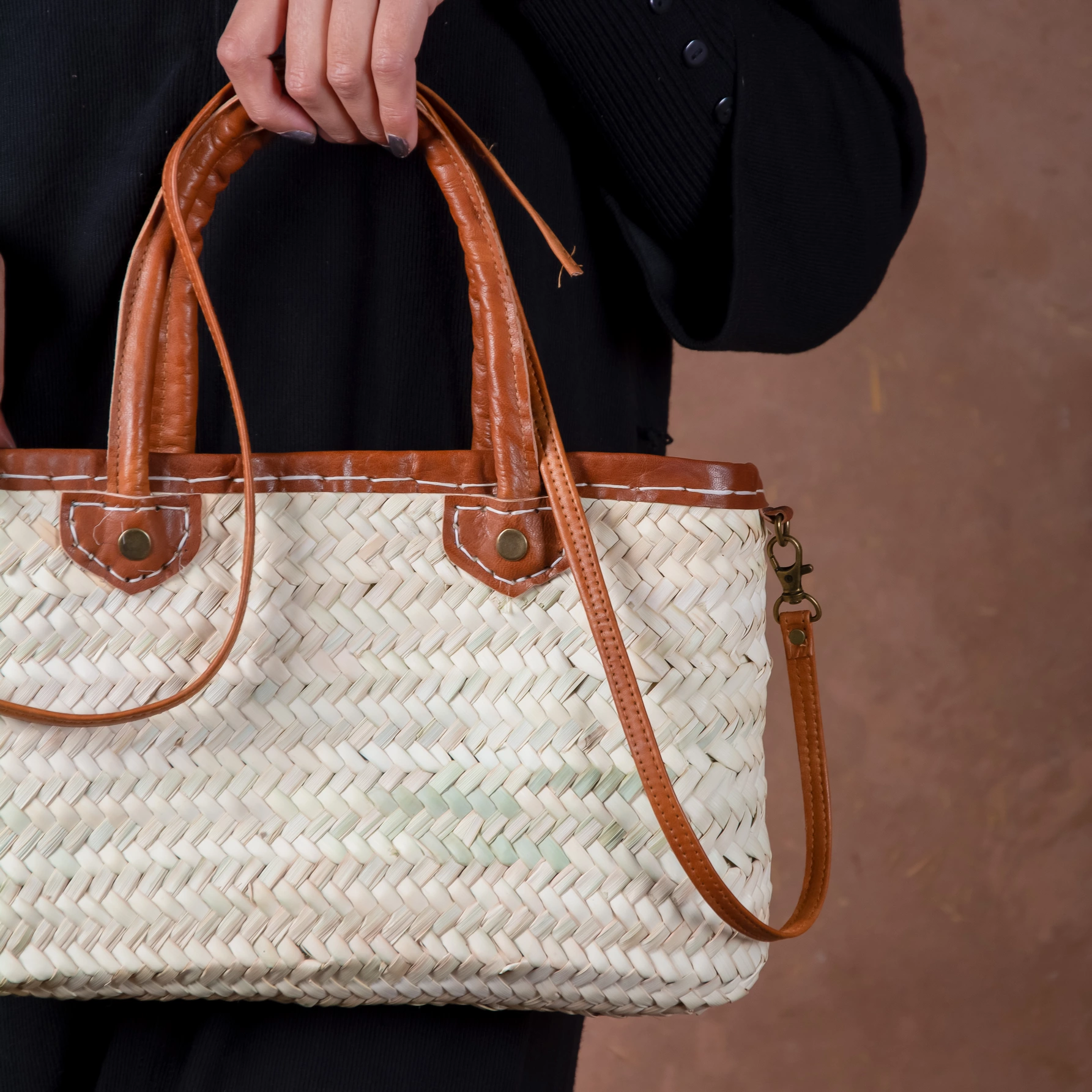 Marrakech Straw Zipper Bag with Leather Handles - view 4