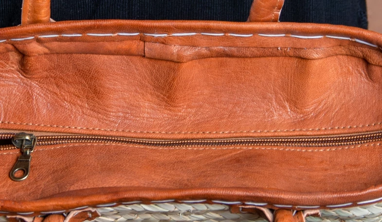 Marrakech Straw Zipper Bag with Leather Handles - view 6