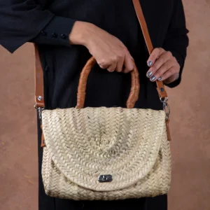 Merzouga Straw Handbag - Camel - Green Doum