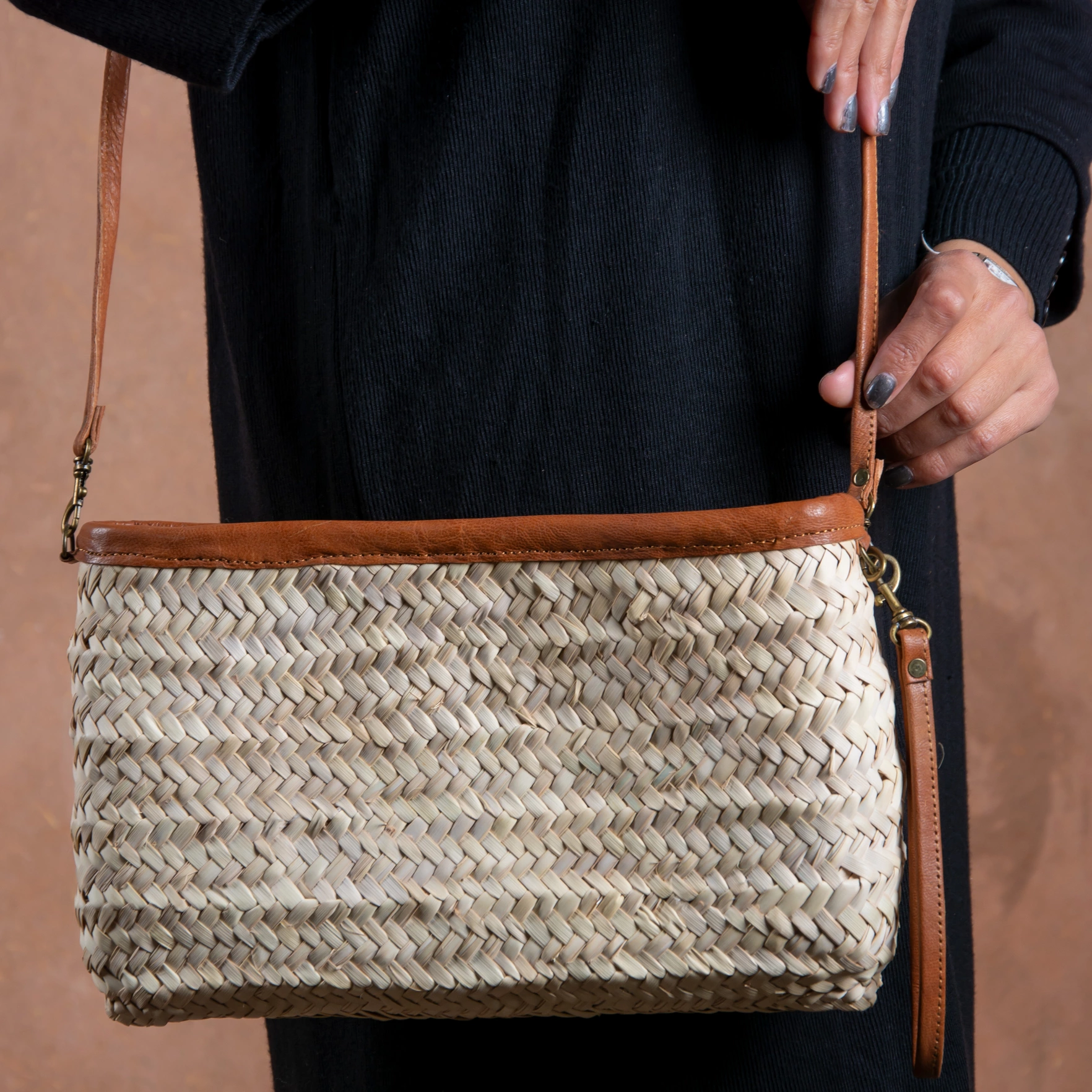 Marrakech Straw Bag with Zipper and Shoulder Strap - view 2