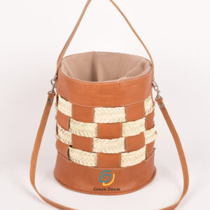 Sac en paille Marrakech, lanières en cuir et doublure - Green Doum