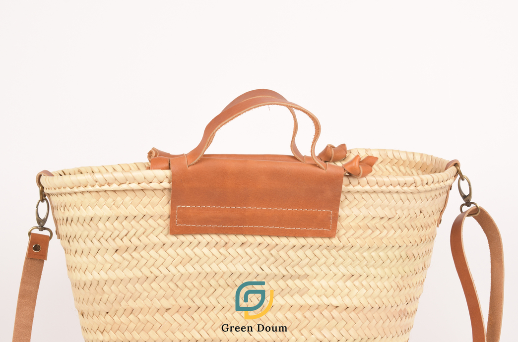 Straw Bag with Short Leather Handle and Shoulder Strap - view 2