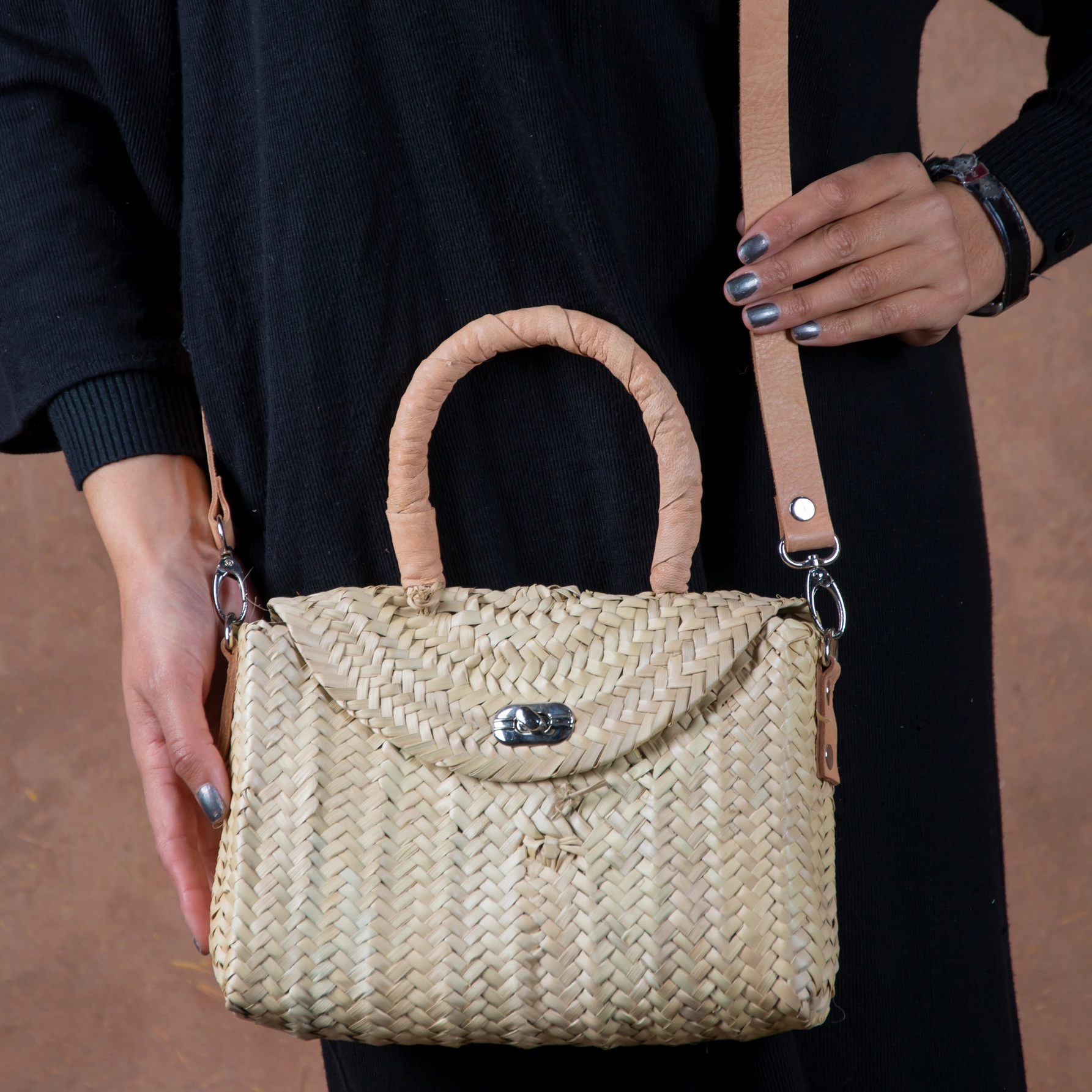 Merzouga Straw Handbag - Natural - Green Doum