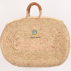 Panier ovale Akrab en palmier sauvage, anse en cuir - Green Doum