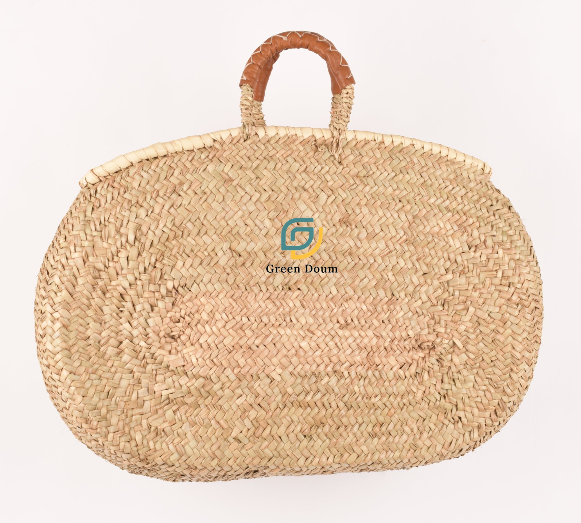 Panier ovale Akrab en palmier sauvage, anse en cuir - Green Doum - photo 2